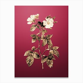 Gold Botanical Red Bramble Leaved Rose on Viva Magenta Canvas Print