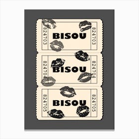 Bisou Bisou in Black and White, Retro Movie Ticket Canvas Print