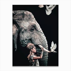 Woman And Elephant Canvas Print