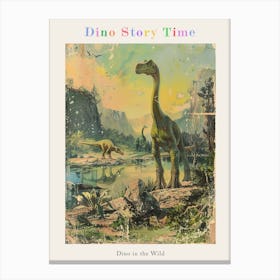 Dinosaur In Jurassic Landscape Vintage Illustration 2 Poster Canvas Print