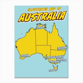 Comic Book Illustrated Map Of Australia Canvas Print