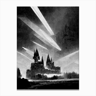Hogwarts Harry Potter Black And White Canvas Print