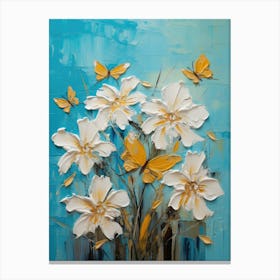 White Flowers With Butterflies Canvas Print