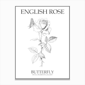 English Rose Butterfly Line Drawing 2 Poster Canvas Print