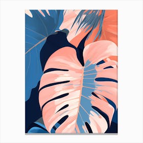 Monstera Leaf, Tropical Leaves, pleasing colors of Peach and Blue, 1295 Canvas Print