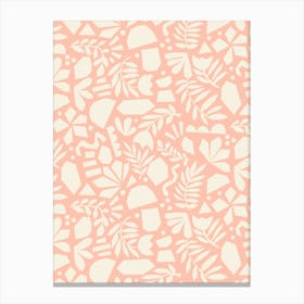 Paper Cut Out Collage Florals Abstract Flowers White on Peach Canvas Print