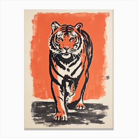 Tiger, Woodblock Animal  Drawing 4 Canvas Print