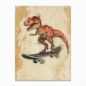 Vintage Velociraptor On A Skate Board Canvas Print