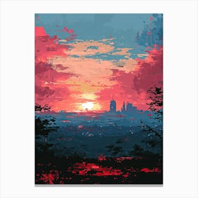 Sunset In The City | Pixel Art Series 2 Canvas Print