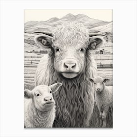 Highland Cow With Lamb Canvas Print