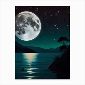 Full Moon Over Lake night Canvas Print