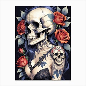 Sugar Skull Girl With Roses Painting (33) Canvas Print