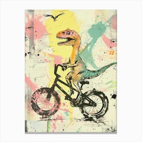 Grafitti Style Pastel Painting Dinosaur Riding A Bike 2 Canvas Print