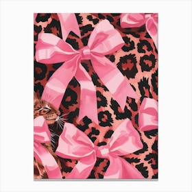 Leopard And Pink Bows 1 Pattern Canvas Print