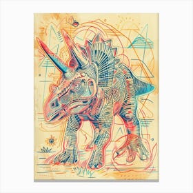 Sepia Linework Triceratops Canvas Print