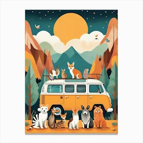 Vw Van With Cats Canvas Print