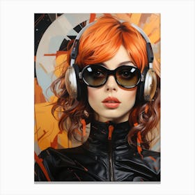 Dj in headphones. Beautiful young girl with headphones. Canvas Print