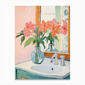 A Vase With Hibiscus, Flower Bouquet 2 Canvas Print