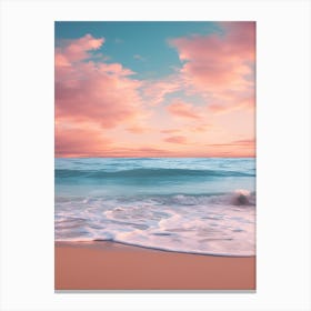 A Blue Ocean And Beach At Sunset With Waves Pink Photography 4 Canvas Print