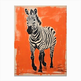 Grevy S Zebra, Woodblock Animal Drawing 4 Canvas Print
