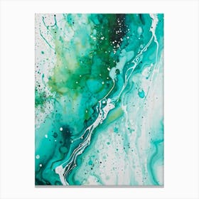 Acrylic Painting Of An Abstract Design Featuring Dirty Watercolor Splashes Blending Teal Green An (3) Canvas Print