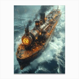 Steamship In The Ocean Canvas Print