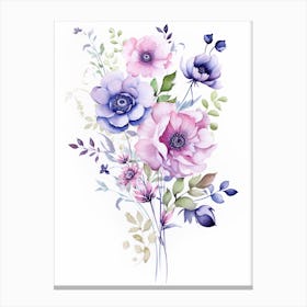 Watercolor Pink And Purple Flowers Art 1 Canvas Print
