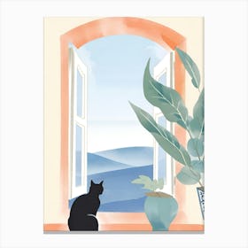 Cat In The Window water color Canvas Print