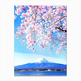 Fuji Mountain And Pink Sakura Branches At Kawaguchiko Lake, Japan Canvas Print