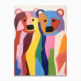 Colourful Kids Animal Art Brown Bear 3 Canvas Print