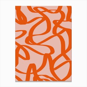 Retro Lines Abstract Brush Shapes Peach And Burnt Orange Canvas Print