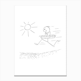 Stick Figure Running On The Beach Canvas Print