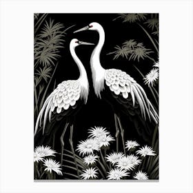 Black And White Cranes 4 Vintage Japanese Botanical Canvas Print
