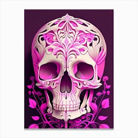 Skull With Surrealistic Elements 5 Pink Line Drawing Canvas Print