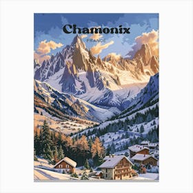 Chamonix France Snowy Travel Art Illustration Canvas Print