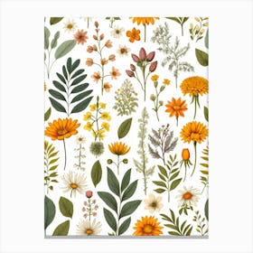 Seamless Pattern With Flowers And Leaves Canvas Print