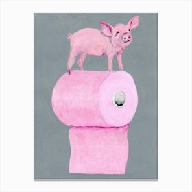 Pig On Toilet Paper Canvas Print