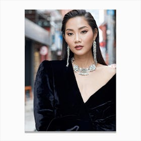 Asian Woman Adorned In Haute Couture Fashion Poised Elegantly Silk And Velvet Textures Contrastin (2) Canvas Print