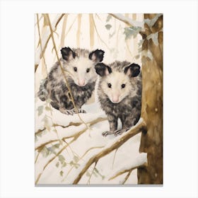 Winter Watercolour Opossum 2 Canvas Print