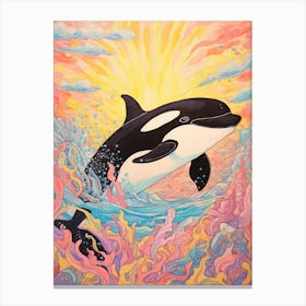 Pastel Rainbow Orca Whale Waves 1 Canvas Print