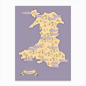 Vintage Wales Map Canvas Print