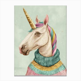 Pastel Storybook Style Unicorn In A Knitted Jumper 2 Canvas Print