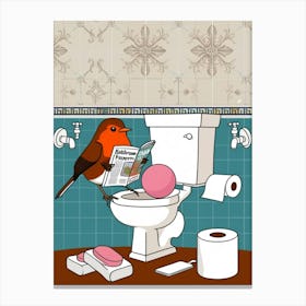 Bird On Toilet Canvas Print