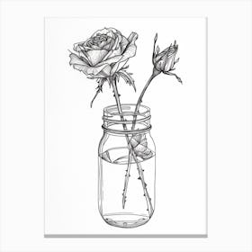 English Rose In A Jar Line Drawing 2 Canvas Print