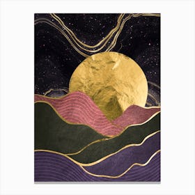Gold And Purple Mountains - Gold landscape with moon #3 Canvas Print