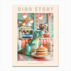 Pastel Toy Dinosaur Eating Pancakes In A Diner Poster Canvas Print