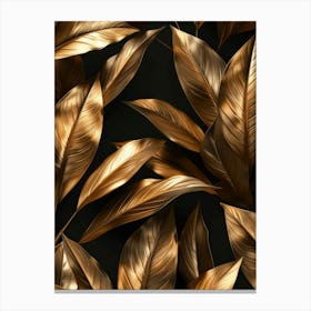 Gold Leaves On Black Background 5 Canvas Print