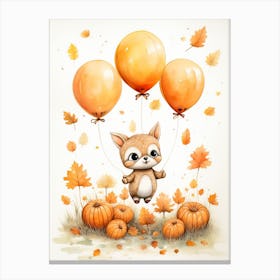 Deer Flying With Autumn Fall Pumpkins And Balloons Watercolour Nursery 1 Canvas Print
