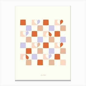 Boho Brown and Blue Checkerboard Hearts Canvas Print