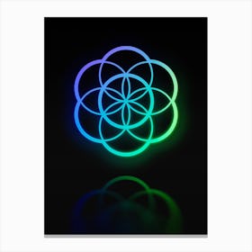 Neon Blue and Green Abstract Geometric Glyph on Black n.0403 Canvas Print